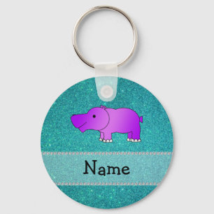 Persoonlijke naam nijlpaard turquoise glitters sleutelhanger