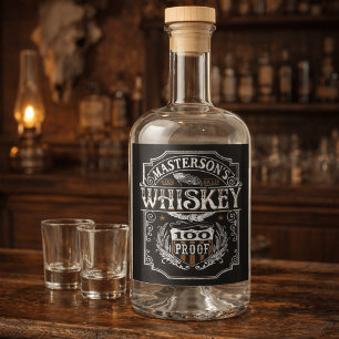 Persoonlijke NAAM Old West Whiskey Brewery Bar Likeurfles Etiket