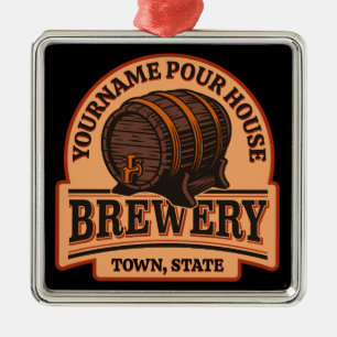 Persoonlijke naam Oude eik Barrel Beer Keg Brewery Metalen Ornament