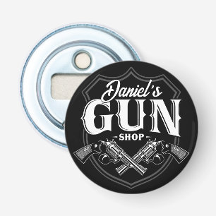 Persoonlijke NAAM Oude Pistool Revolvers Winkelvuu Button Flesopener