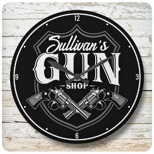 Persoonlijke NAAM Oude Pistool Revolvers Winkelvuu Grote Klok