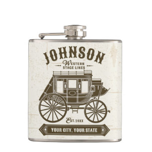 Persoonlijke NAAM Oude Western Stagecoach Carriage Heupfles
