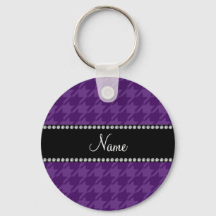 Persoonlijke naam paars houndstooth patroon sleutelhanger