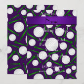 Persoonlijke naam paarse golfballen t-shirt kaart (Voorkant / Achterkant)