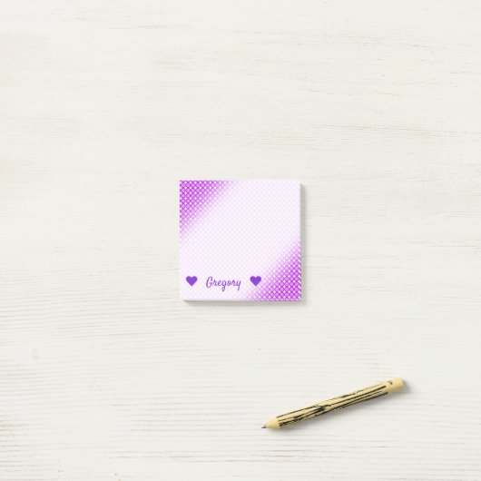 Persoonlijke naam + Paarse Stippen/cirkels patroon Post-it® Notes (Op bureau)