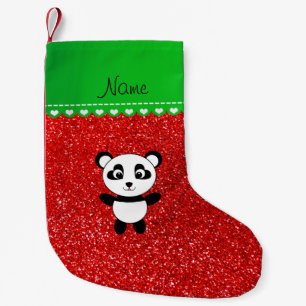 Persoonlijke naam panda neon red glitter kleine kerstsok