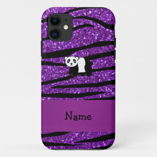 Persoonlijke naam panda paarse glitter zebra iPhone 11 hoesje