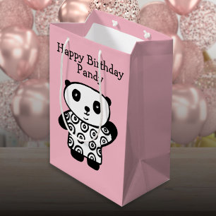 Persoonlijke naam Panda Roze Gelukkige Verjaardag Medium Cadeauzakje
