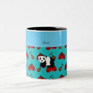 Persoonlijke naam panda turquoise bokshandschoenen tweekleurige koffiemok