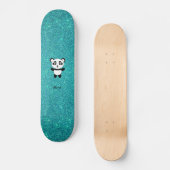 Persoonlijke naam panda turquoise glitter skateboard (Voorkant)