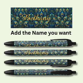 Persoonlijke naam Peacock Feathers Zwarte Inkt Pen