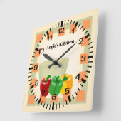 Persoonlijke naam Pepper Veggie Bowl Kitchen Clock Vierkante Klok (Hoek)