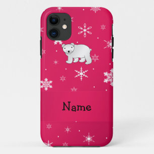 Persoonlijke naam polair beer roze sneeuwvlokken iPhone 11 hoesje