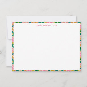 Persoonlijke naam preppy roze groene geruite rand bedankkaart
