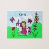 Persoonlijke naam Princess en Unicorn Fairytale Legpuzzel (Horizontaal)