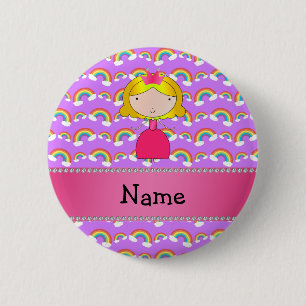 Persoonlijke naam prinses paarse regenbogen ronde button 5,7 cm