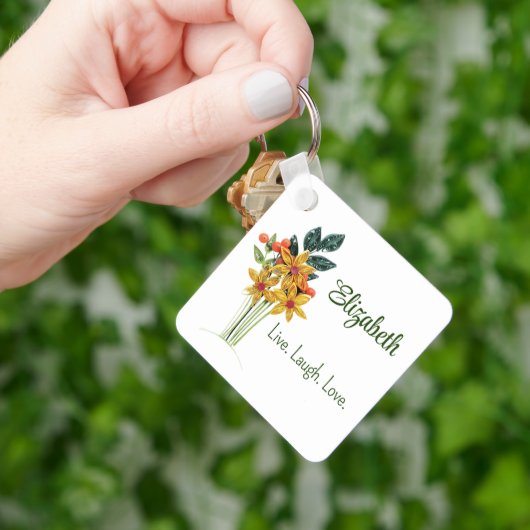 Persoonlijke naam, Quote, Papier Gewatteerde bloem Sleutelhanger (Hand)