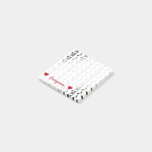 Persoonlijke naam + raster van muzieknotities post-it® notes (Schuin)