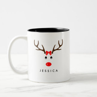 Persoonlijke naam Reindeer Xmas Holiday Tweekleurige Koffiemok