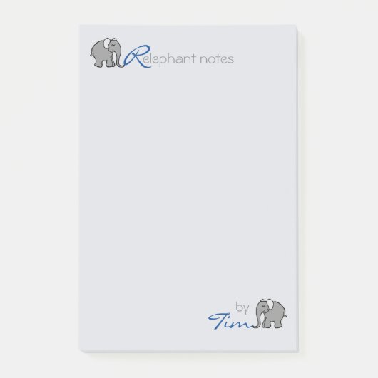 Persoonlijke naam "RElephant Notes" Grijs en Blauw Post-it® Notes (Voorkant)