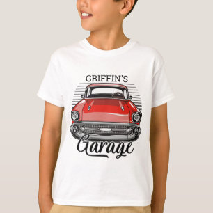 Persoonlijke NAAM Retro Rode Klassieke Autogarage T-shirt