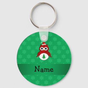 Persoonlijke naam rode santa owl groene sneeuwvlok sleutelhanger