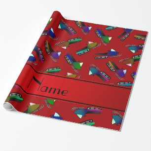 Persoonlijke naam rode sneeuwscooters cadeaupapier