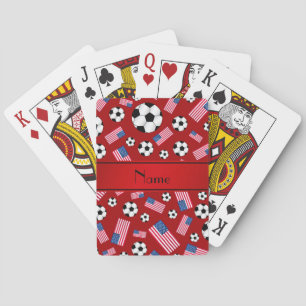 Persoonlijke naam rode voetbalamerikaanse vlag pokerkaarten