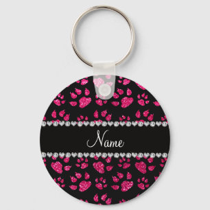 Persoonlijke naam roos roze glitter kattenpoten sleutelhanger