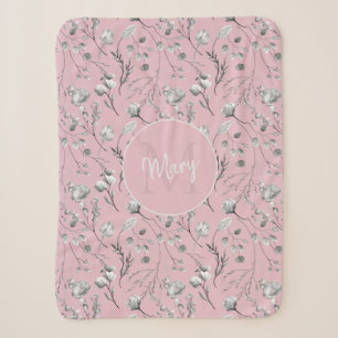 Persoonlijke naam roze bloemige monogram sherpa deken