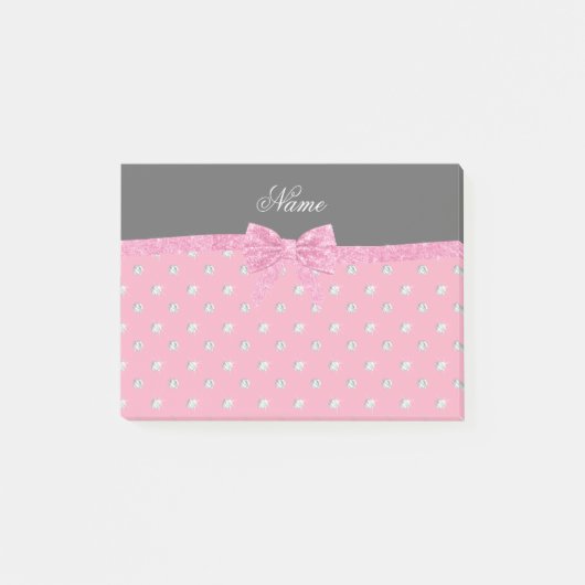 Persoonlijke naam roze diamanten roze boog post-it® notes (Voorkant)