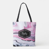 Persoonlijke naam roze en zwarte marmer canvas tas (Achterkant)
