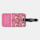 Persoonlijke naam | Roze Floral Monogram Bagagelabel (Achterkant horizontaal)