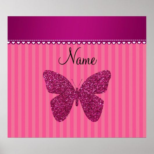 Persoonlijke naam roze glitter butterfly poster (Voorkant)