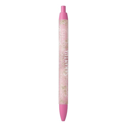 Persoonlijke naam Roze Gold Glitter Zwarte Inkt Pen (Voorkant Verticaal)