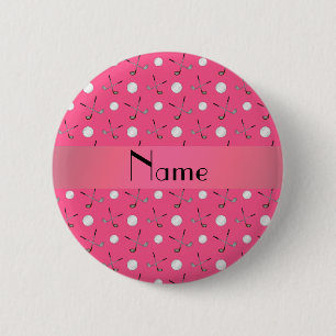 Persoonlijke naam roze golfballen ronde button 5,7 cm