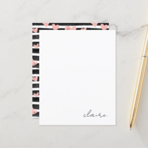Persoonlijke naam roze harten briefpapier