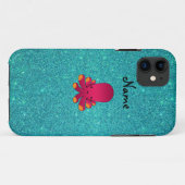 Persoonlijke naam roze octopus turquoise glitters Case-Mate iPhone case (Achterkant (horizontaal))
