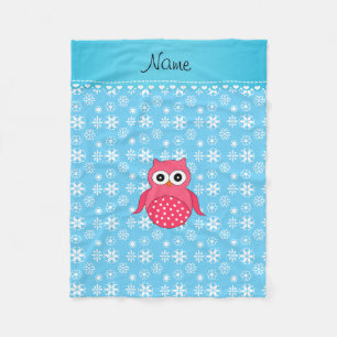 Persoonlijke naam roze uil pastel blauwe sneeuwvlo fleece deken