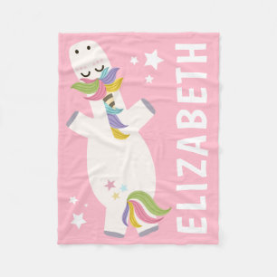 Persoonlijke naam Roze Unicorn Fleece Deken