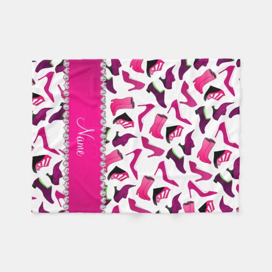 Persoonlijke naam roze, wit vrouwenschoenpatroon fleece deken (Voorkant (Horizontaal))