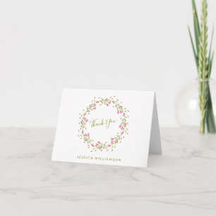 Persoonlijke naam roze witte bloemrijke bruidsdouc bedankkaart