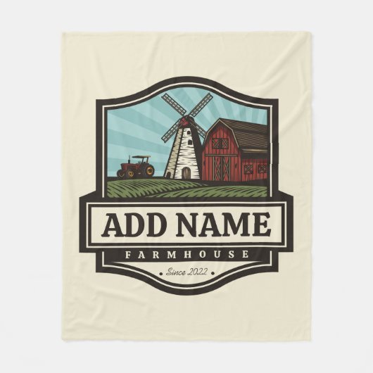 Persoonlijke naam Rustic Farmhouse Old Windmill Fleece Deken (Voorkant)