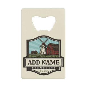 Persoonlijke naam Rustic Farmhouse Old Windmill Kredietkaart Flessenopener