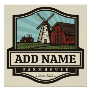 Persoonlijke naam Rustic Farmhouse Old Windmill Perfect Poster