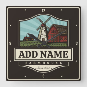 Persoonlijke naam Rustic Farmhouse Old Windmill Vierkante Klok