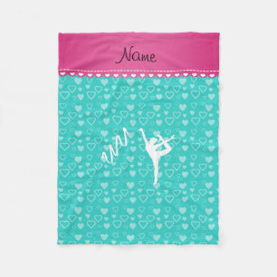 Persoonlijke naam rythmic gymnast turquoise harten fleece deken