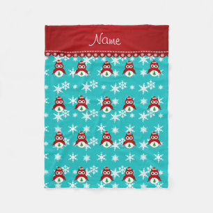 Persoonlijke naam santa owl turquoise snowflakes fleece deken