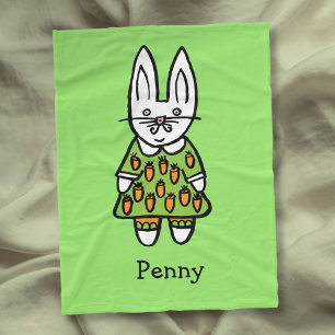 Persoonlijke naam Schattige Konijn Illustratie Fleece Deken