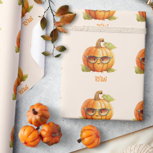Persoonlijke naam Schattige Pompoen Herfst Hallowe Cadeaupapier
